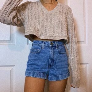 Cropped V Neck Sweater